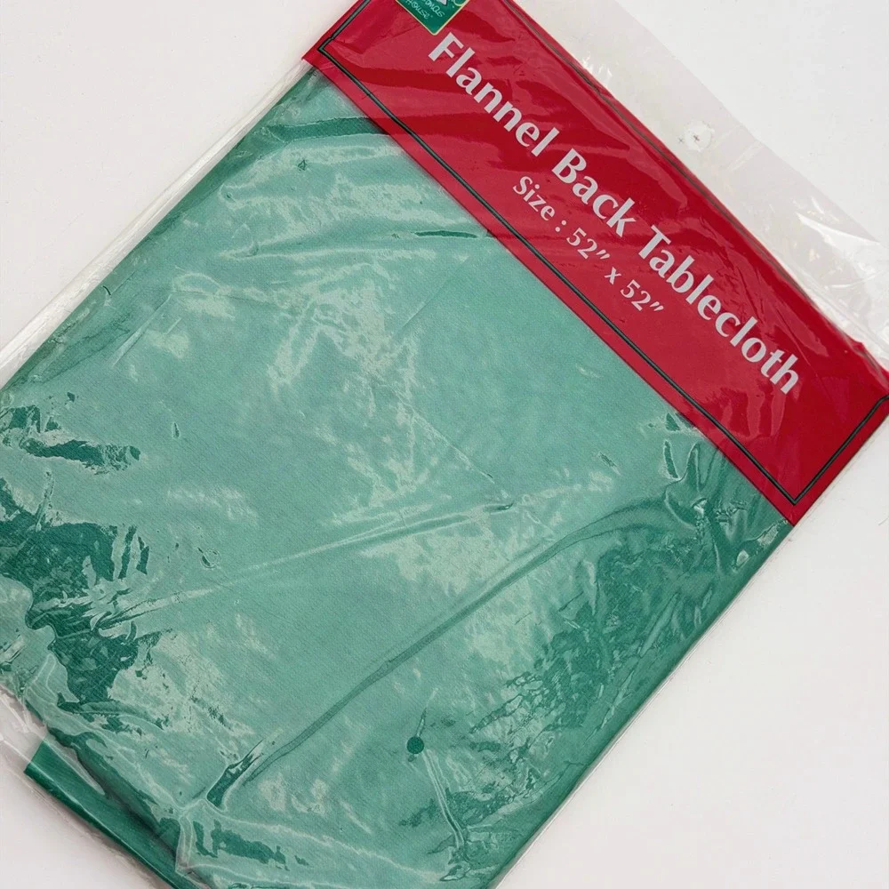Christmas House Green Flannel Back Tablecloth Square 52x52 Vinyl Table Cover